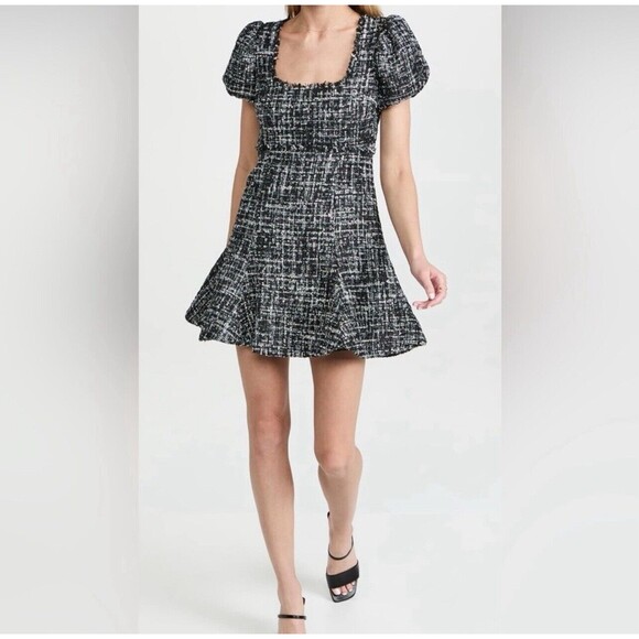 LIKELY Alessandra Pudd Sleeve Black & White Tweed Mini Dress Sz 4 New - Picture 2 of 9